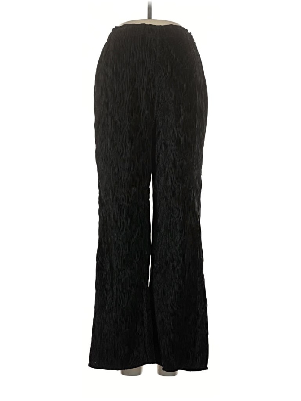 Ganni Black Crinkled Wide-Leg Pants, Size 36